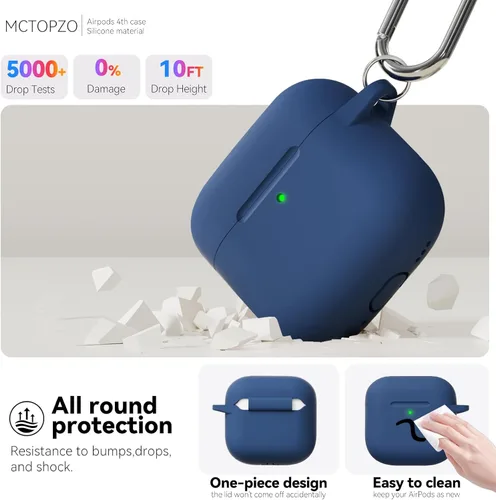 Miniatura 5 de Funda para AirPods 4 2024, viene con kit de limpieza, funda protectora de silicona suave para fundas Apple AirPods de 4ª generación con llavero
