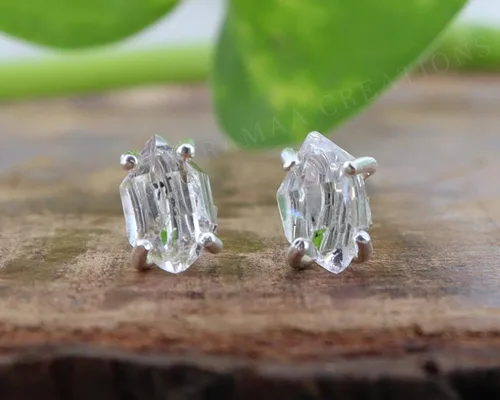 Miniatura 3 de Pendientes de diamante Herkimer crudo Aretes de diamante Herkimer de 4 puntas Joyas hechas a mano Plata de ley 925