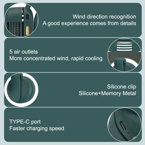 Miniatura 6 de Drkicsy 3 ventiladores pequeños de cuello con clip de torbellino, ventilador de enfriamiento portátil de 3 velocidades recargables, ventiladores