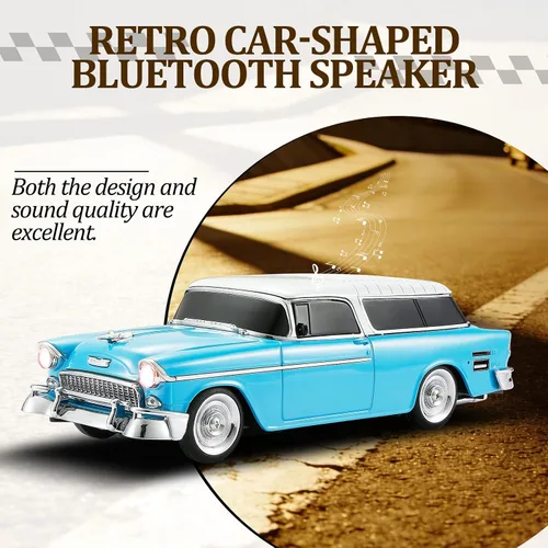 Miniatura 4 de WSTER Altavoz Bluetooth retro en forma de automóvil, calidad de sonido de alta definición, emparejamiento TWS, múltiples salidas de interfaz, Azul