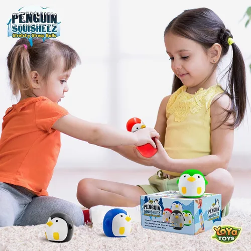 Miniatura 7 de YoYa Toys Penguin Squisheez - Pelotas blandas para aliviar el estrés (juego de 4) Juguetes elásticos en forma de animales para niños, niñas