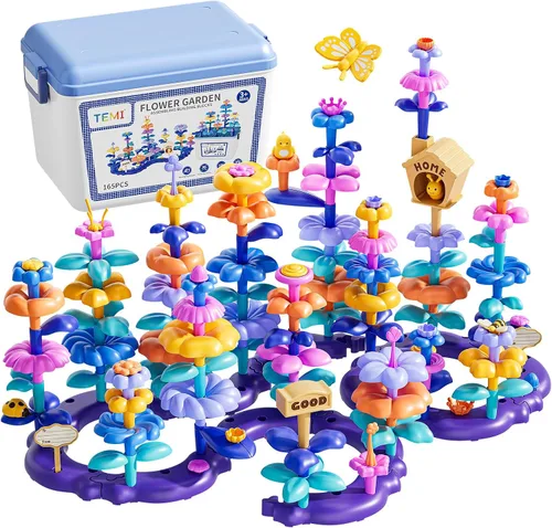 Miniatura 8 de TEMI - Juguetes para bebés, regalos de cumpleaños para niñas y niños de 3, 4, 5, 6, 7 años, 91 piezas de juguete de construcción de jardín de flores