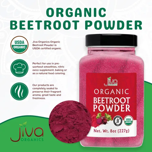 Miniatura 3 de Tarro de polvo de remolacha orgánica de 8 onzas, puro y natural, sin OMG, vegano, para la salud, hornear e incluso en batidos por Jiva Organics