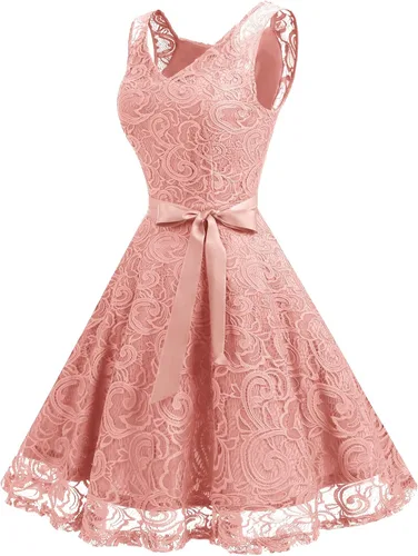 Miniatura 2 de Dressystar Vestido con encaje floral y cuello en V para mujer ideal para dama de honor fiesta y baile de graduación