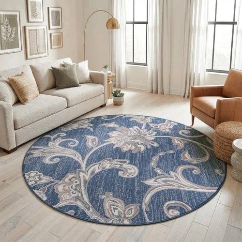 Alfombra redonda moderna azul marino de 8 pies – Alfombra de área – Alfombra interior para sala de estar, comedor, alfombra de dormitorio, alfombra