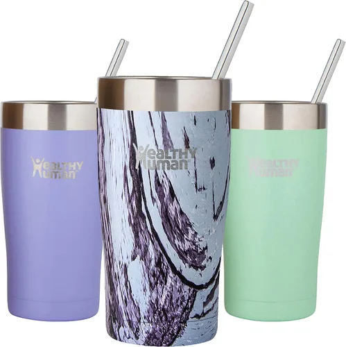 Miniatura 9 de Healthy Human Vaso de acero inoxidable con popote y tapa, taza de viaje aislada a prueba de salpicaduras, vasos de café ecológicos, tazas de agua