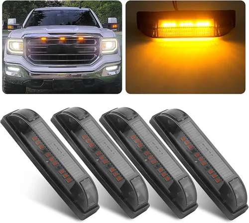 Kit de luces LED ámbar ahumado de 4 pulgadas para parrilla delantera, 4 unidades, 4 unidades, 4 pulgadas, color ámbar, parrilla central, luz de
