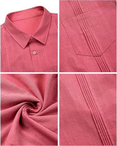 Miniatura 5 de Guayabera - Camisas para hombre, estilo cubano, camisas de lino con botones para hombre