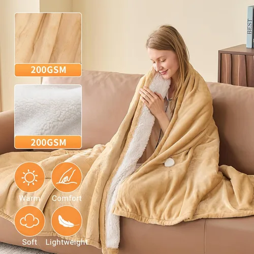 Miniatura 2 de Manta térmica eléctrica de 50 x 60 pulgadas, manta eléctrica de franela suave y sherpa con 10 niveles de calefacción, se apaga automáticamente