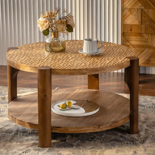 Miniatura 36 de KEVINSPACE Mesa auxiliar negra con borde dorado en la parte inferior, mesa de centro redonda para espacios pequeños, mesa auxiliar de madera mesita