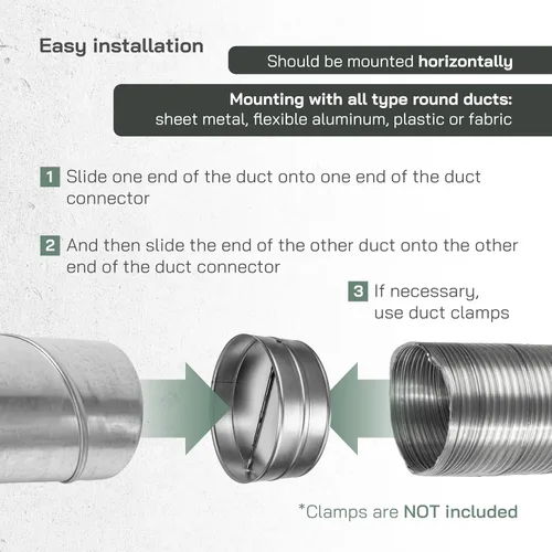 Miniatura 4 de Vent Systems Amortiguador de corriente trasera de 10 pulgadas, conector de conducto de acero galvanizado para flujo de aire unidireccional
