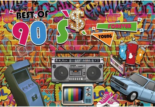 Miniatura 8 de AOFOTO Telón de fondo de feliz cumpleaños de los años 80 y 90, de 5 x 3 pies, tema de regreso a los 80, 90, hip-hop, rock, fondo de cumpleaños