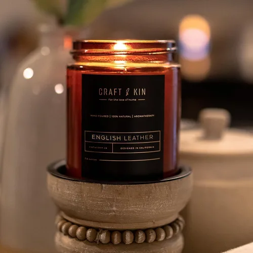Miniatura 2 de Craft & Kin - Vela perfumada de cuero inglés de alta calidad, larga duración, 45 horas de tiempo de combustión, vela perfumada de soja natural