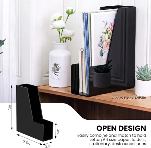 Miniatura 7 de Vertical Magazine File Holder, Black File Organizer Desk Organizer and Storage Bins Holding for Magazines, Binders, Notebooks, Envelopes, Plastic