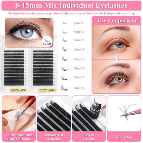 Miniatura 2 de Kit de extensión de pestañas para principiantes, kit profesional de extensión de pestañas con todo: cabeza de maniquí de pestañas, pestañas