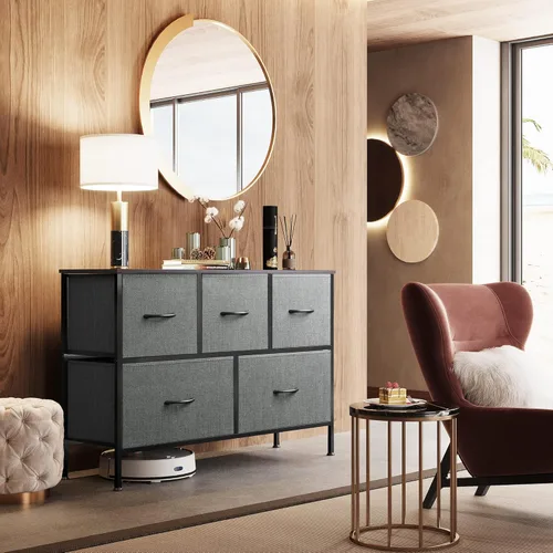 Miniatura 4 de WLIVE - Cómoda para dormitorio con 5 cajones, torre organizadora de almacenamiento larga, cómoda de tela, unidad de cajones de almacenamiento