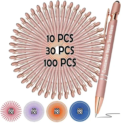 Miniatura 10 de Bolígrafos personalizados, bolígrafo grabado personalizado con punta de lápiz capacitivo, bolígrafo de tinta retráctil personalizado para escritura
