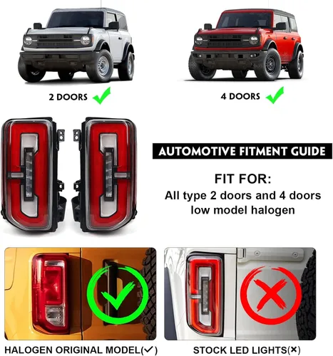 Miniatura 2 de Juego de luces traseras LED para Ford Bronco 2021-2025 Solo apto para accesorios halógenos originales Bronco, piezas de repuesto para lámparas
