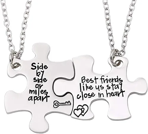Juego de 2 collares de mejores amigos para 2 Side by Side Or Miles Apart BFF Amistad Juego de collar a juego para mujeres y adolescentes, Metal