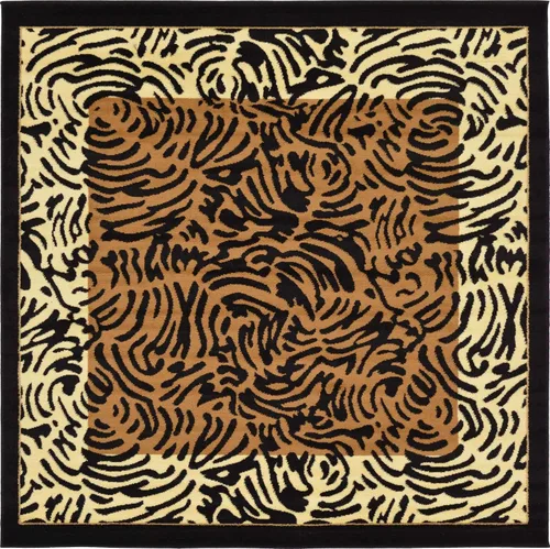Miniatura 4 de Unique Loom Wildlife Collection - Alfombra de área inspirada en animales con diseño de bordes de tigre, 6' 0" x 6' 0", marrón claro/negro