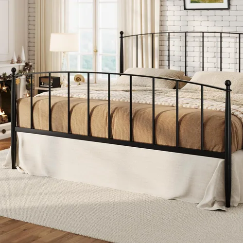 Miniatura 7 de SHA CERLIN Base de cama de metal tamaño King con cabecera y estribo de estilo victoriano, fácil montaje, no necesita somier, color negro