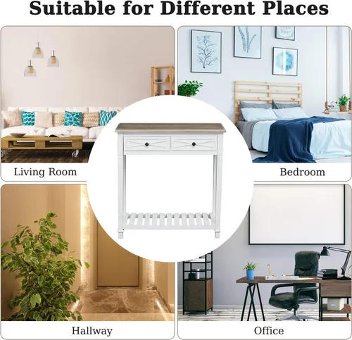 Miniatura 5 de ide·o Mesa consola blanca moderna con almacenamiento, mesa de entrada estrecha, 29.8 pies de largo x 10.8 pies de ancho x 31.8 pies de alto
