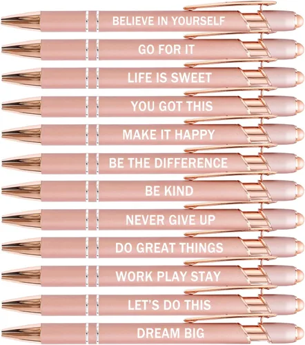 Miniatura 14 de PASISIBICK 12 piezas de bolígrafos de tinta negra con citas motivadoras e inspiradoras, punta estilo lápiz táctil para pantalla, escrituras 12