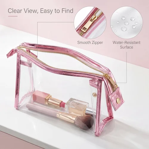 Miniatura 6 de BESARME 10 Pcs Clear Makeup Bags Bulk with Zipper, Clear PVC Travel Toiletry Bag Iridescent Waterproof Cosmetic Bag for Women Party Favors