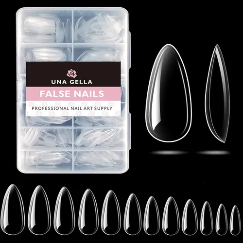 Miniatura 14 de UNA GELLA 504 puntas de uñas cortas de gel de almendra, 504 puntas de uñas cortas de almendra, 12 tamaños, uñas postizas de gel suave acrílico