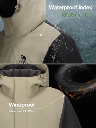 Miniatura 2 de CAMEL Chaqueta de esquí para hombre, abrigo de invierno, impermeable, chaqueta de snowboard cálida con capucha, parka resistente al viento, ropa