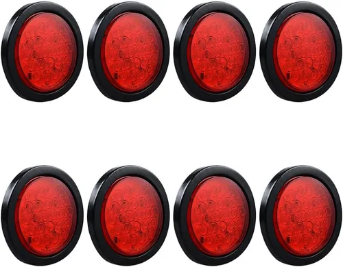 Miniatura 13 de Astra Depot Luz trasera redonda roja de 4 pulgadas, 12 luces LED para remolque, impermeable, lámpara trasera de freno con juntas de goma con ojales