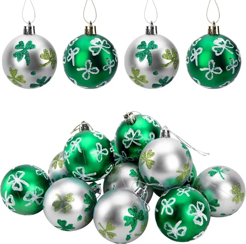 12 bolas colgantes de San Patricio de 2 pulgadas, adorno de trébol de San Patricio, bola colgante de trébol de buena suerte para fiesta de festival