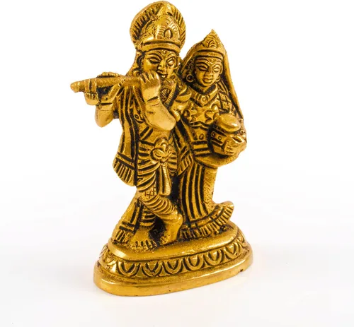Latón Radha Krishna Pooja Murti Estatua de ídolo de Dios Señor, escultura religiosa espiritual, estatua antigua india, decoración de decoración para