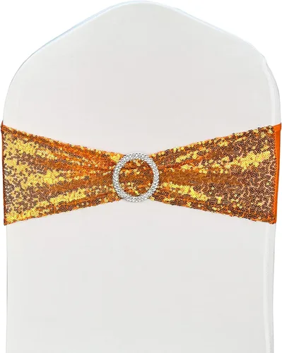 Miniatura 9 de Bandas para Sillas con Lentejuelas Elásticas Lazos de Spandex Poliéster para Fiestas Hotel Bodas Banquetes Decoración - 6 Piezas Aqua Sparkling