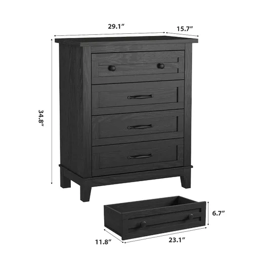 Miniatura 2 de GarveeHome Cómoda de 4 cajones verticales de 34.8 pulgadas de alto con gran almacenamiento, cómoda de madera independiente para dormitorio, sala