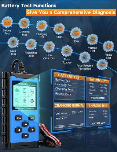 Miniatura 4 de AUTOPHIX Escáner OBD2 2 en 1 con probador de batería, BAS300 Plus 12V 100-2000 CCA carga de batería prueba de arranque lector de código de coche