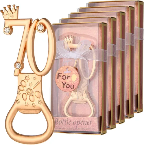 24 cajas de abrebotellas de cumpleaños número 70 con temática de oro rosa, favorecidas para regalos de fiesta de boda dorada 70, recuerdos de fiesta