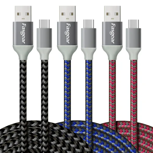 Miniatura 10 de Fasgear Cables USB C a USB A de 10 pies, paquete de 2 cables largos de carga rápida 3A tipo C 2.0, trenzados, compatibles con Galaxy S21 Plus Note