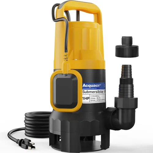Miniatura 10 de Acquaer Bomba de sumidero 1HP, bomba de agua sumergible de 4345 GPH para eliminación de agua en jacuzzis, piscinas, sótanos y estanques de jardín