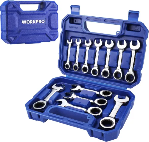 Miniatura 8 de WORKPRO Juego de 12 llaves de trinquete rechonchas, métricas de 0.315-0.748 in, 72 dientes, acero Cr-V, juego de llaves combinadas de trinquete
