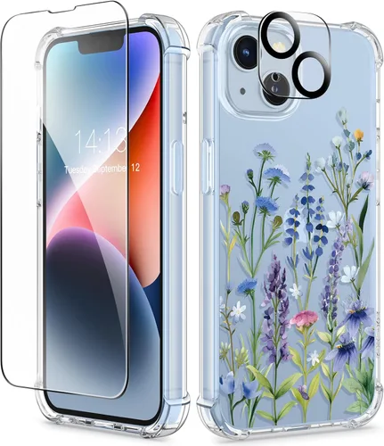 Miniatura 145 de GVIEWIN - Funda floral para iPhone 14 de 6.1 pulgadas, protector de pantalla + protector de lente de cámara, no se amarillenta, a prueba de golpes