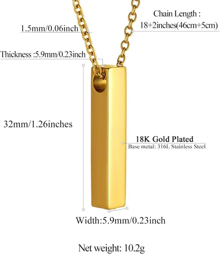 Miniatura 5 de FindChic Collares personalizados con urna para cenizas, barra vertical, gato, luna, reloj de arena, garra de perro, acero inoxidable, chapado en oro