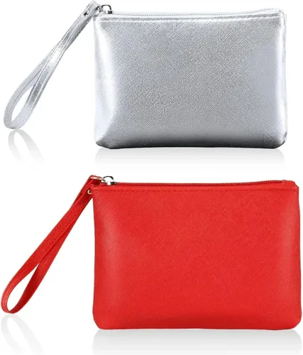 Miniatura 25 de Paquete de 2 pequeñas bolsas de maquillaje con cremallera para bolso, lápiz labial, organizador de maquillaje de viaje para mujeres, productos Negro