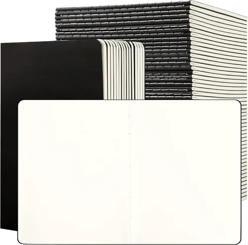 Paquete de 100 cuadernos pequeños en blanco y diario a granel, cubierta negra, papel grueso sin forro, 4.25 x 5.5 pulgadas, 48 páginas, cuaderno de