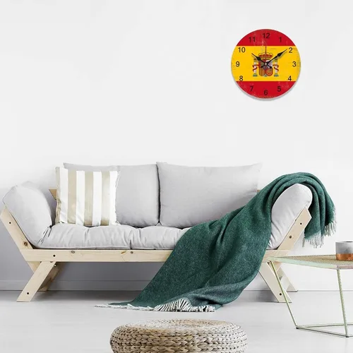 Miniatura 3 de Reloj de pared con diseño de bandera de España, decoración patriótica, funciona con pilas, silencioso, sin tictac, para colgar en el hogar, cocina