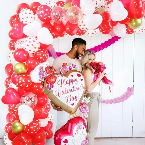 Miniatura 6 de Kit de guirnalda de arco de globos para el día de San Valentín, globos de corazón de confeti rojo y blanco con globo de amor de 40 pulgadas, 300