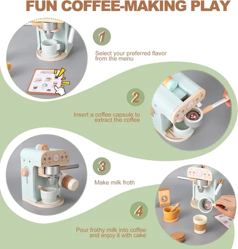Miniatura 2 de Pithfor Juguete para cafeteras de madera para niños, electrodomésticos de cocina y accesorios de juguete para niños pequeños, regalo para niñas
