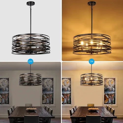 Miniatura 5 de ACNKTZ Lámpara Colgante de Tambor de 12.6'', Luminaria Colgante, Candelabro Retro Semi Empotrado, Candelabros Plateados para Comedor Dormitorio