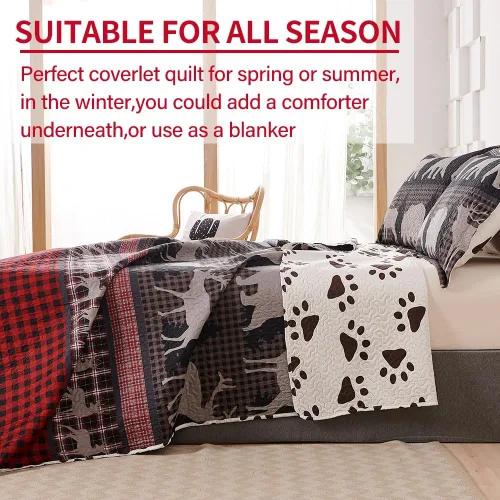 Miniatura 4 de Juego de edredón de tamaño queen, juego de colcha rústica para cabaña de cabaña, color rojo y negro, colcha reversible reversible colcha ligera