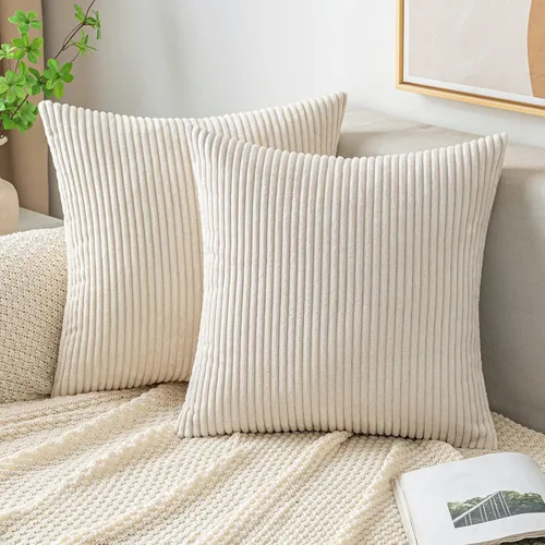 Miniatura 7 de EMEMA Paquete de 2 fundas de cojín cuadradas decorativas de pana suave y sólidas, fundas de cojín de primavera para sofá, dormitorio o automóvil, 14